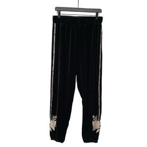 JW Los Angeles Velvet Embroidered Joggers Pants Womens Small Black